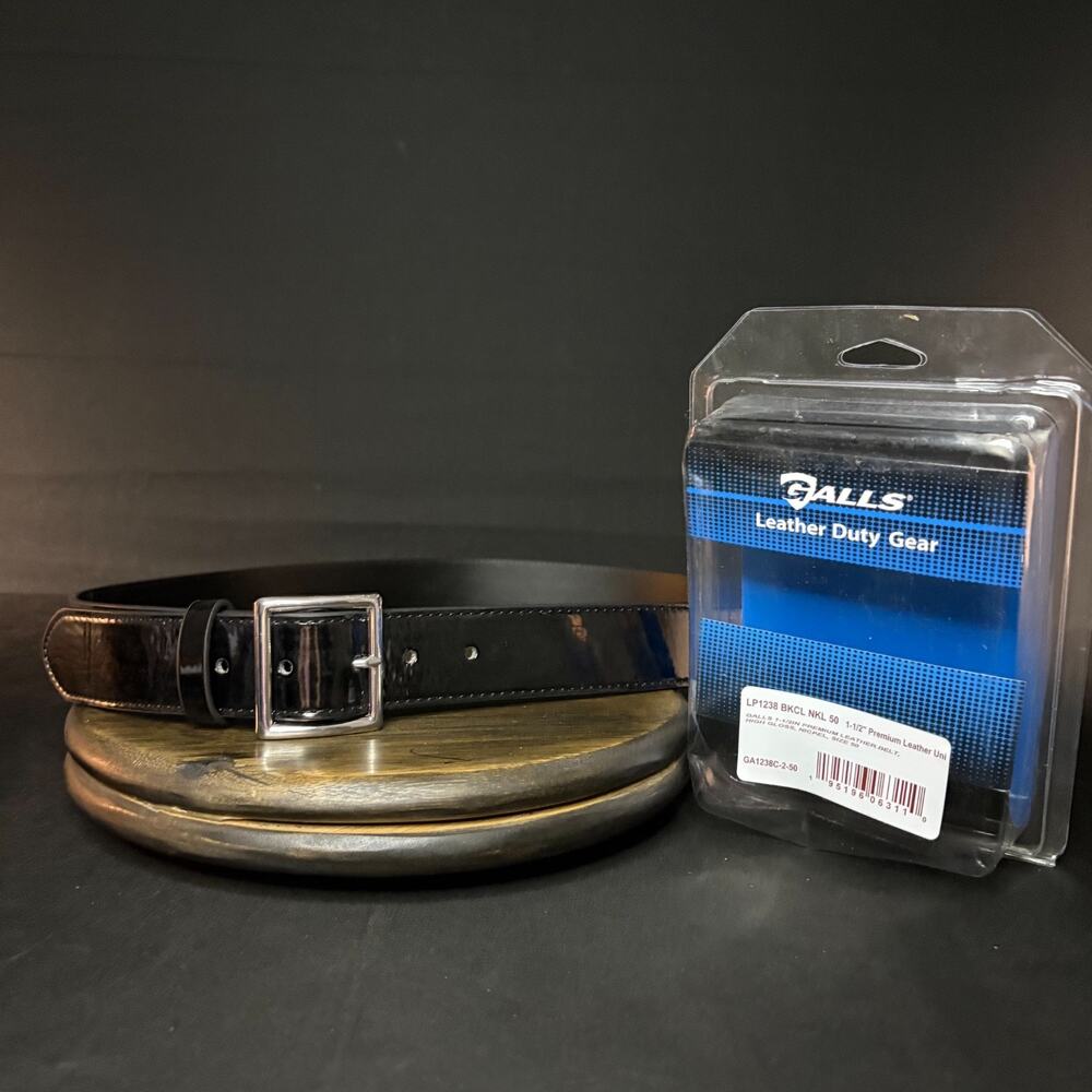 Galls Dress Belt Size 50" LP1238 Premium Leather Hi-Gloss Nickel Buckle Black